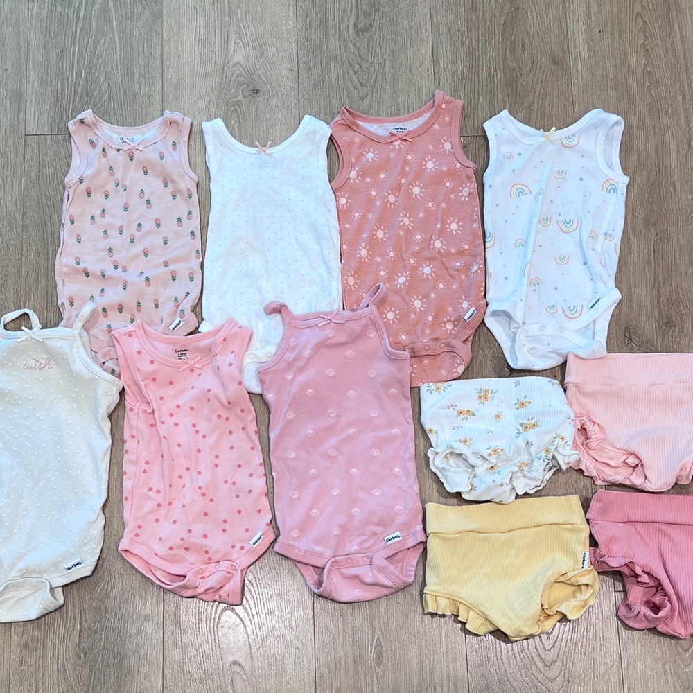 12M Baby Girl Spring Bundle | 11 Piece Gerber Bodysuits + Bloomers